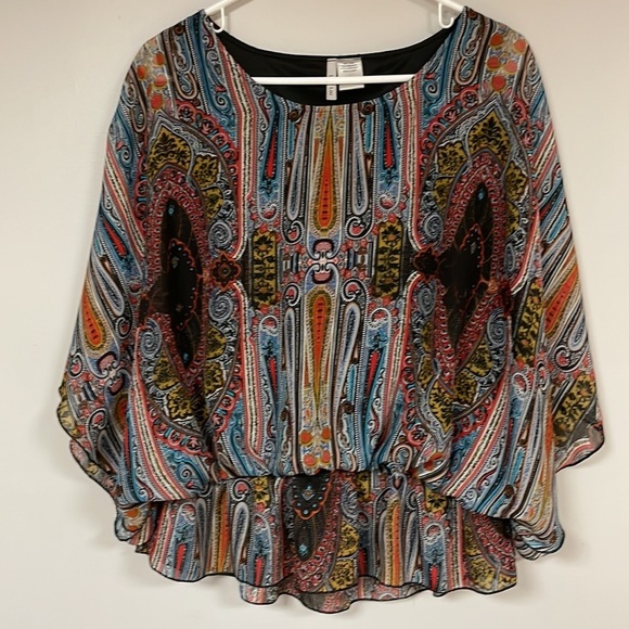 Beautiful Lily Lou Women's Semi Sheer Blouse with black lining, L, great shape! - Picture 1 of 6